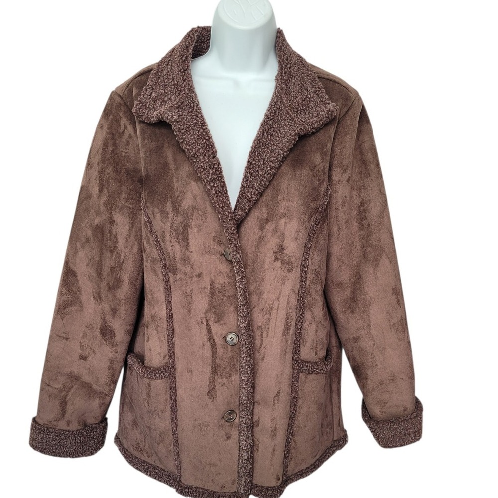 Chadwick's Womens Faux Suede Shearling Lined Penny Lane Coat Size M Outdoor Y2K